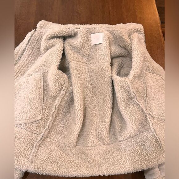 Faux Suede Shearling Aviator Biker Jacket Cream Sherpa Lined Buckle Cozy Est XL - Picture 10 of 10
